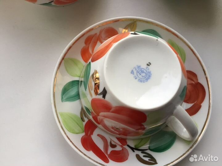 Чайная пара песочное Красные розы Первомайский з-д