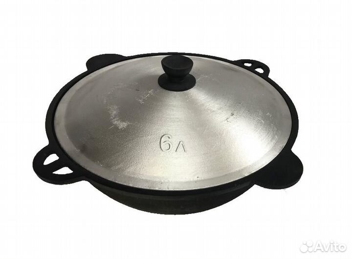 Казан с крышкой, 6 литров,плоское дно, (Наманган)