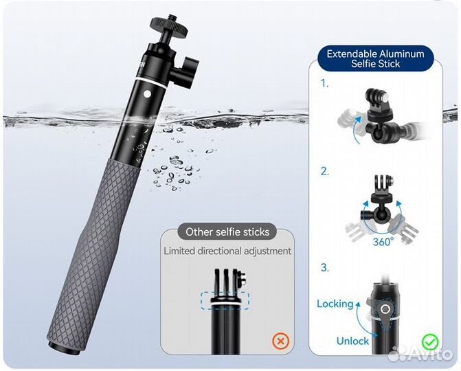 Монопод Telesin Extendable Aluminum Waterproof