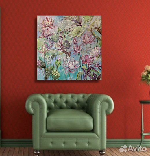 Картина маслом на холсте цветы Лотоса