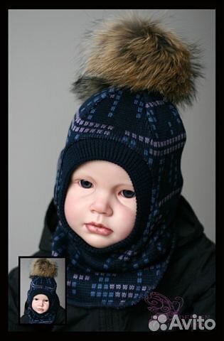 Шлем для мальчика зима новый от 0-3 лет