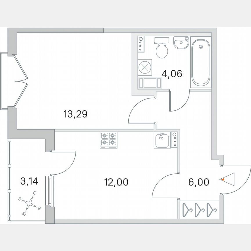 1-к. квартира, 36,9 м², 3/4 эт.