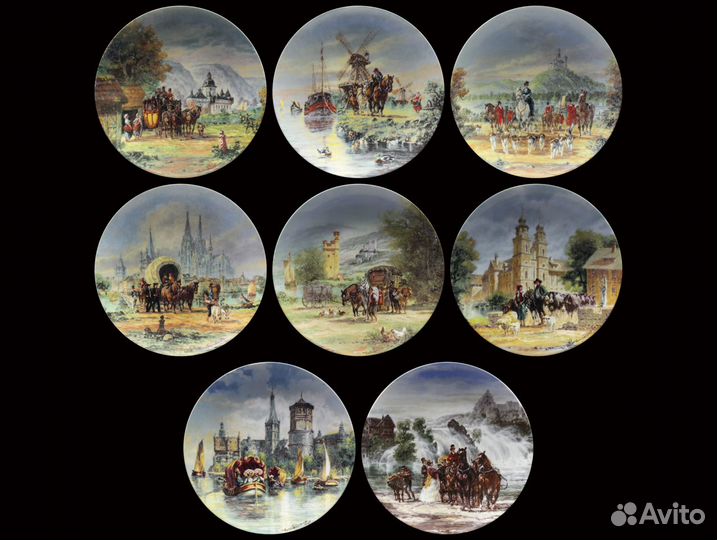 На берегу красочного Рейна винтаж серия тарелок