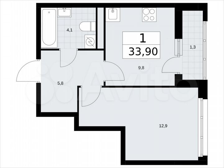 1-к. квартира, 33,9 м², 9/9 эт.