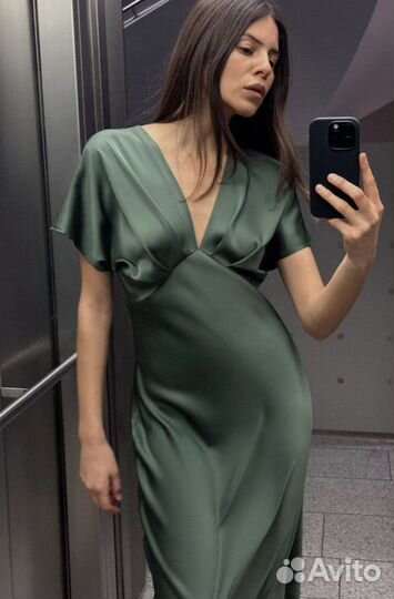 Zara New платье миди из сатина новая коллекция