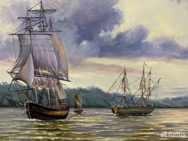 Картина маслом парусник 