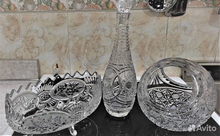 Сверкающий новый хрусталь: фужеры,вазы 2 шт графин