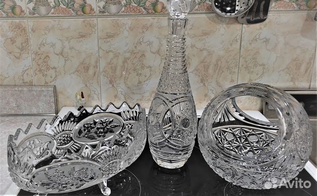 Сверкающий новый хрусталь: фужеры,вазы 2 шт графин