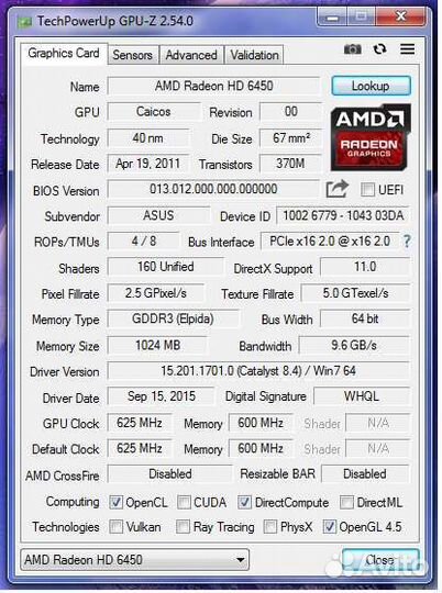 Видеокарта Amd Radeon HD 6450 1GB