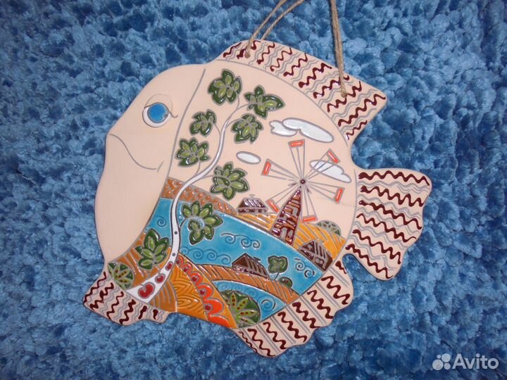 Панно керам Рыба Совы Коты Ёжик