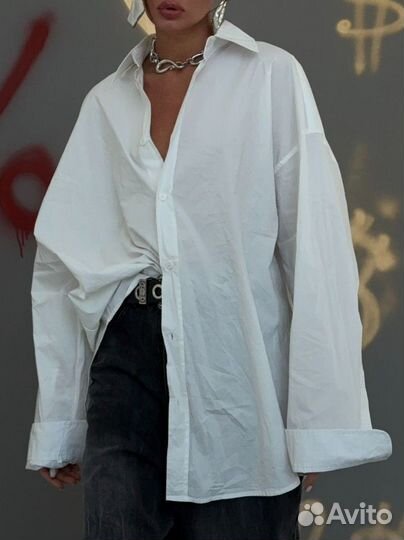 Рубашка-туника белоснежная оверсайз 42-52