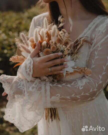 Комплект букет и венок и из сухоцветов