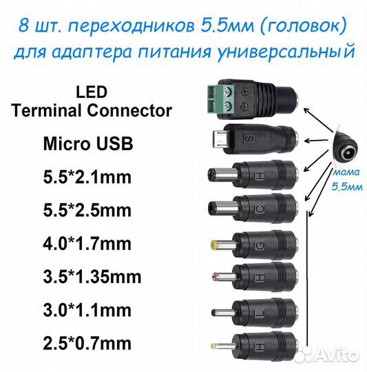 Набор переходников 5,5x2,1мм для адаптера питания