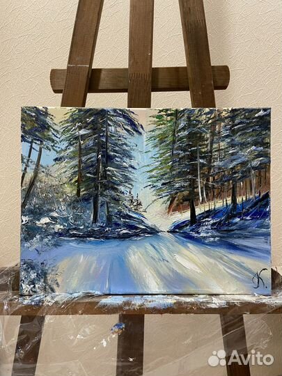 Картина маслом на холсте зимний пейзаж