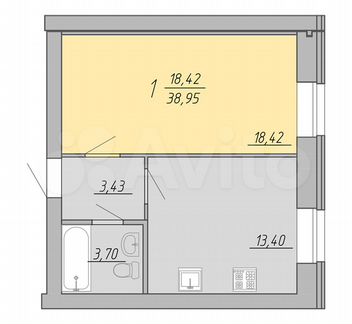 1-к. квартира, 39 м², 1/9 эт.