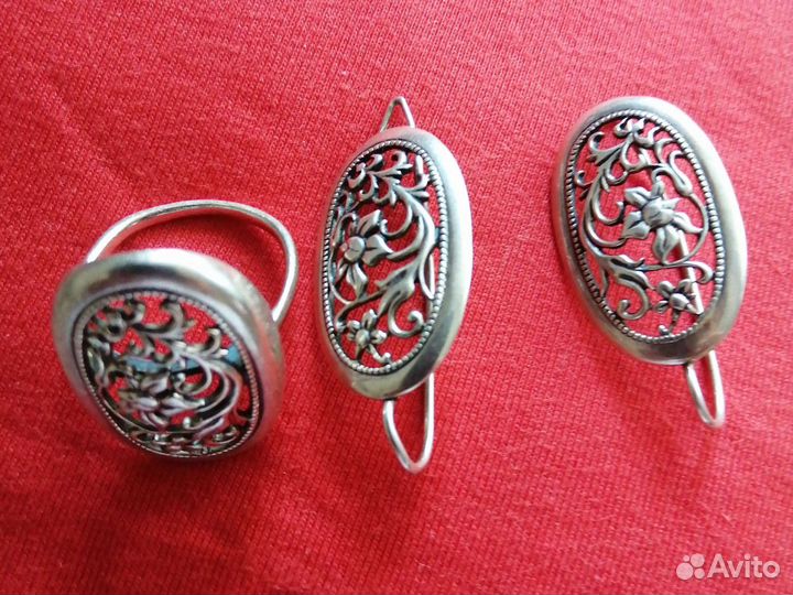 Комплект серьги + кольцо,серебро 925, 13 грамм