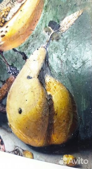 Картина на деревянном холсте.Птицы и фрукты