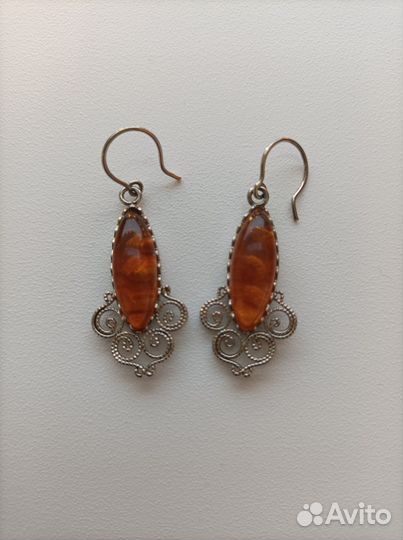 Набор украшений. Янтарь, скань. Винтаж СССР