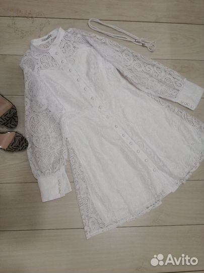 Белое гипюровое платье46р туфли 36р