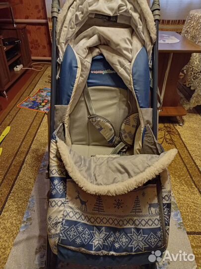 Детские санки - коляска с колесами Ника