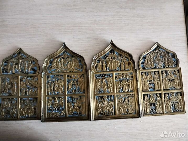 Старинный складень Двунадесятые праздники