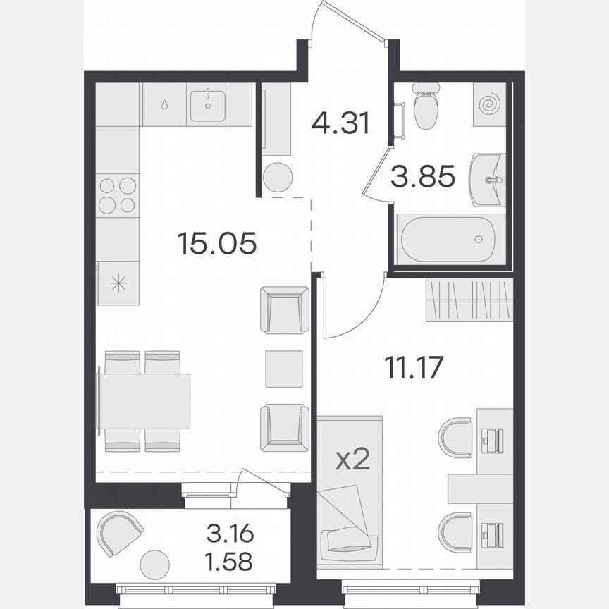 1-к. квартира, 36 м², 14/15 эт.