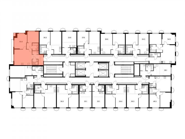 2-к. квартира, 60,6 м², 12/24 эт.