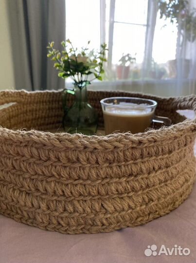 Поднос из джута, ручная работа