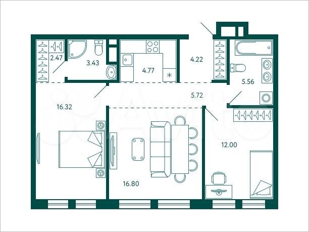 2-к. квартира, 71,3 м², 3/28 эт.