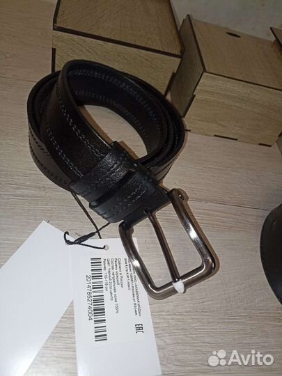 Мужской ремень натур кожа в коробке 110-115 см