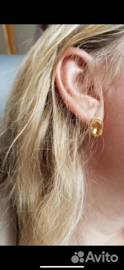 Серьги с цирконами под цитрин