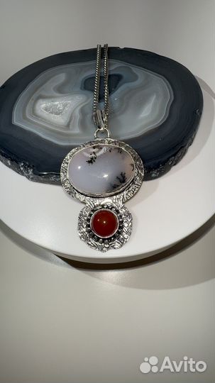 Кулон серебро опал