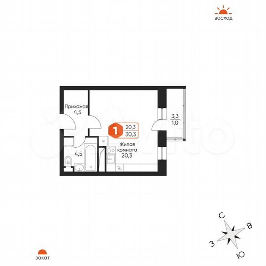Квартира-студия, 30,3 м², 7/17 эт.