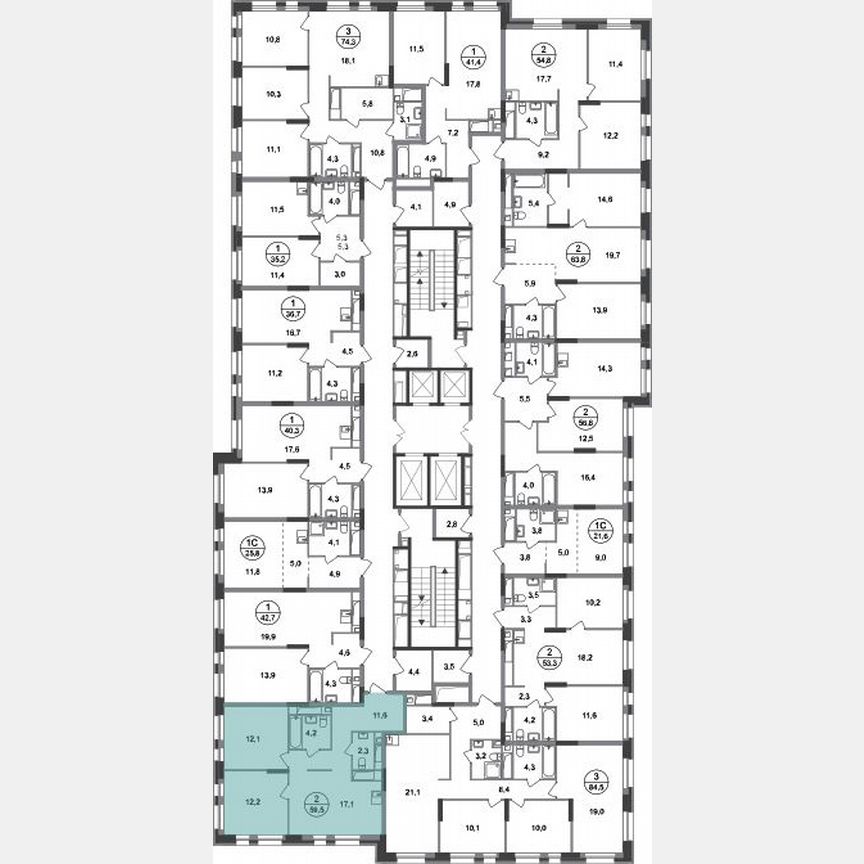 2-к. квартира, 59,5 м², 7/20 эт.