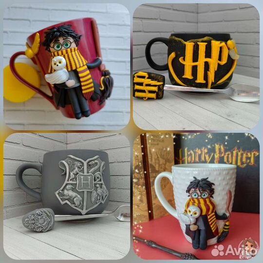 Кружки с декором из полимерной глины Гарри Поттер