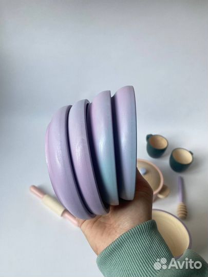 Деревянный игрушечный набор посуды