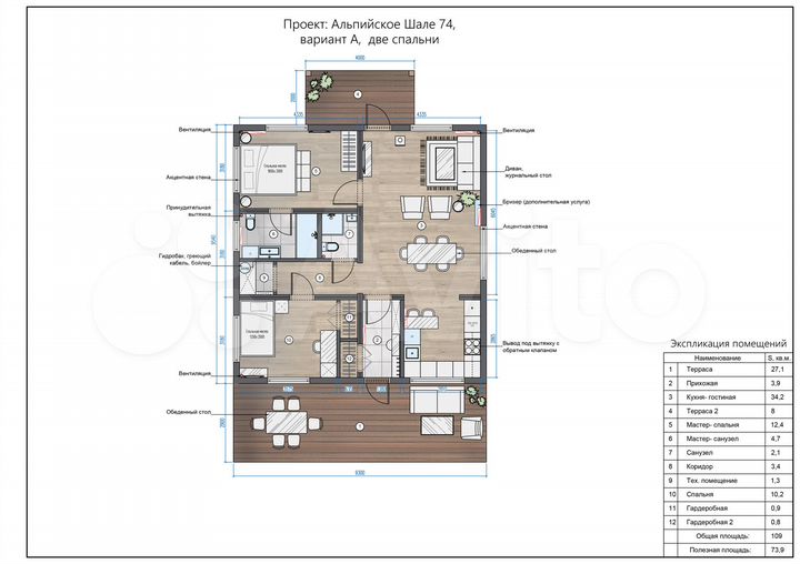 Дом 109 м² на участке 10 сот.