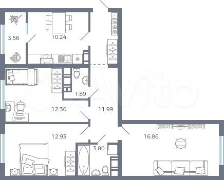 3-к. квартира, 73,3 м², 7/17 эт.