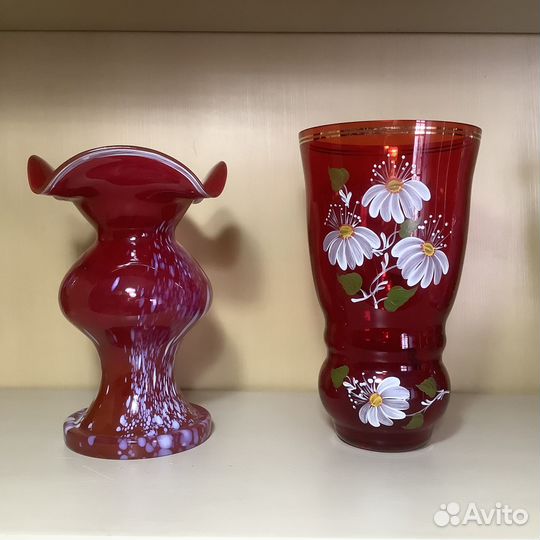 Вазы, цветное стекло, фарфор, роспись винтаж, СССР