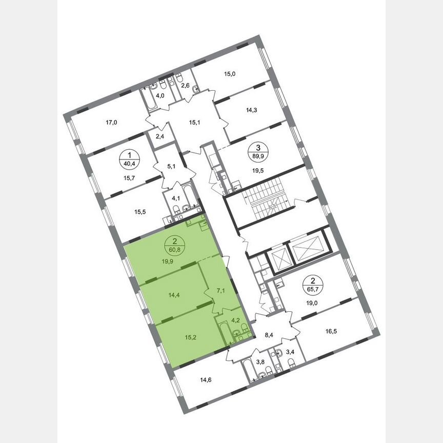 2-к. квартира, 60,8 м², 10/17 эт.
