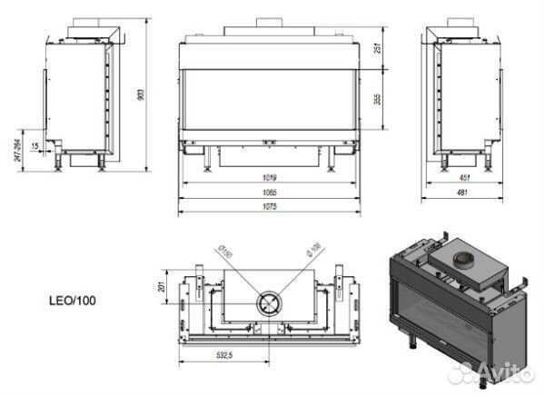 Каминная топка Kratki LEO/100/G20 магистральный га