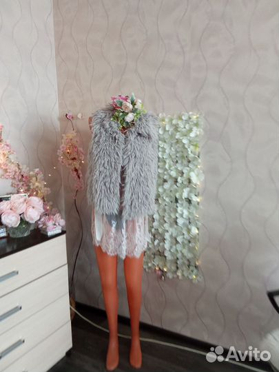 Жилет кроп 44-46 длинный ворс лёгкий