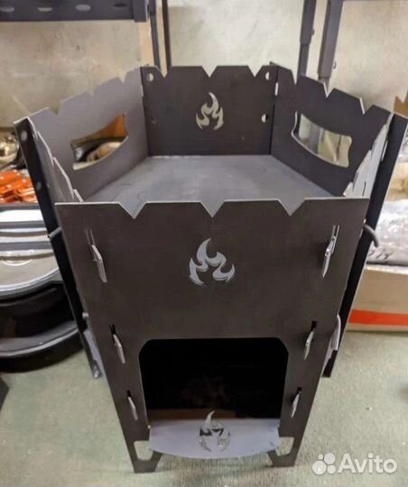 Печь мангал разборный 3в1 под шампура и казан