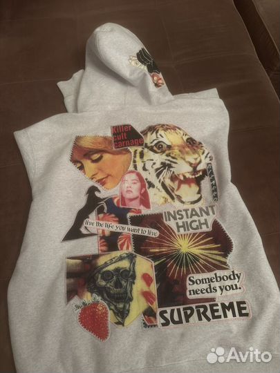 Худи Supreme серая SS22 Instant High Patches
