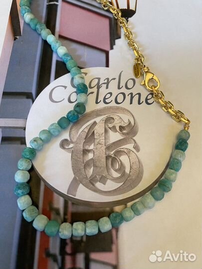 Колье Италия CarloCorleone. Амазонита 18 к