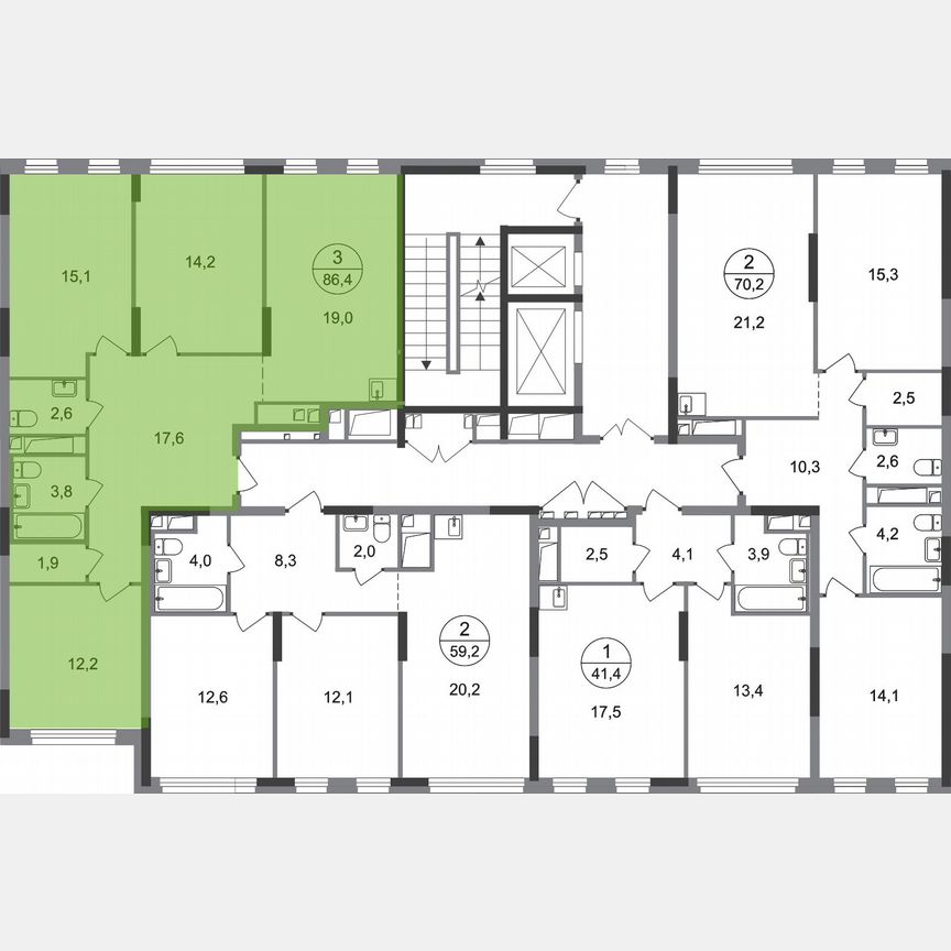 3-к. квартира, 86,4 м², 3/17 эт.