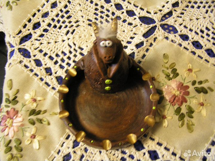 Пепельница Бычок СССР глина D11 см