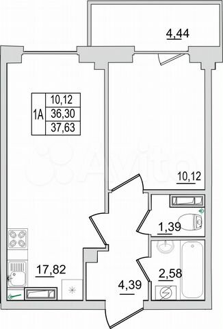 1-к. квартира, 37,6 м², 11/13 эт.