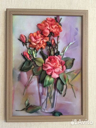 Картины вышитые лентами «Роза»