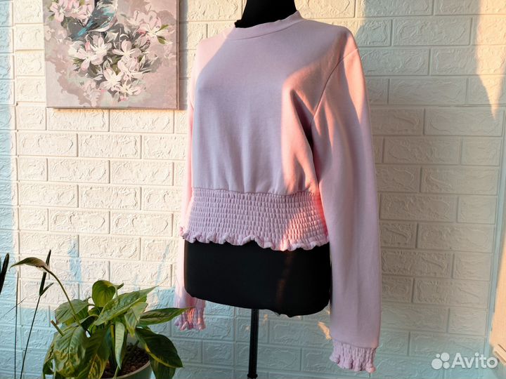 Укороченный розовый свитшот 46 48